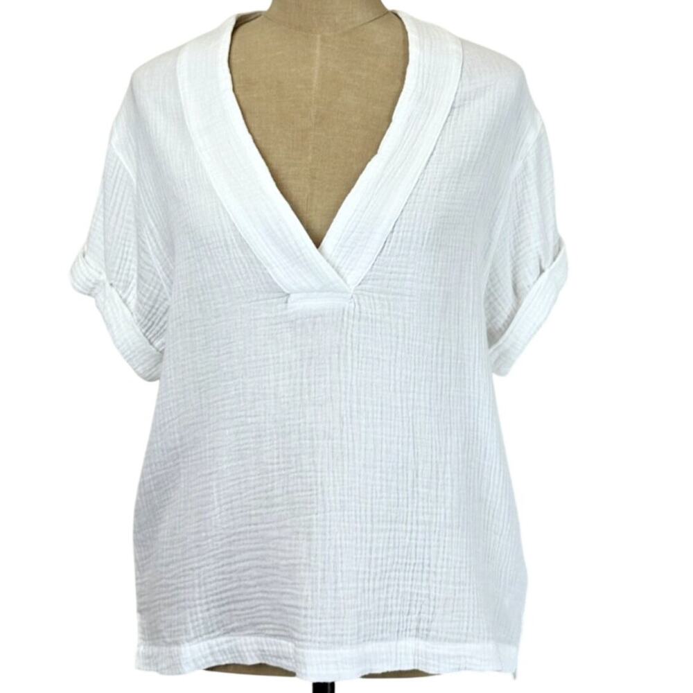 NWT Dear John White Cotton Gauze Oversized V Neck Short Sleeve Top Small